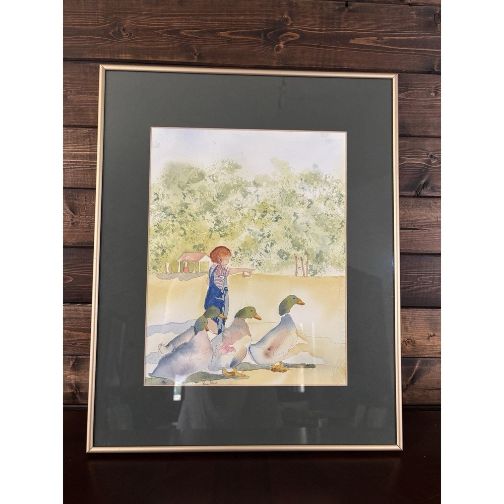 Rhea Wise Original Watercolor My Pet Ducks Signed Framed 2006 Ohio Exhibit